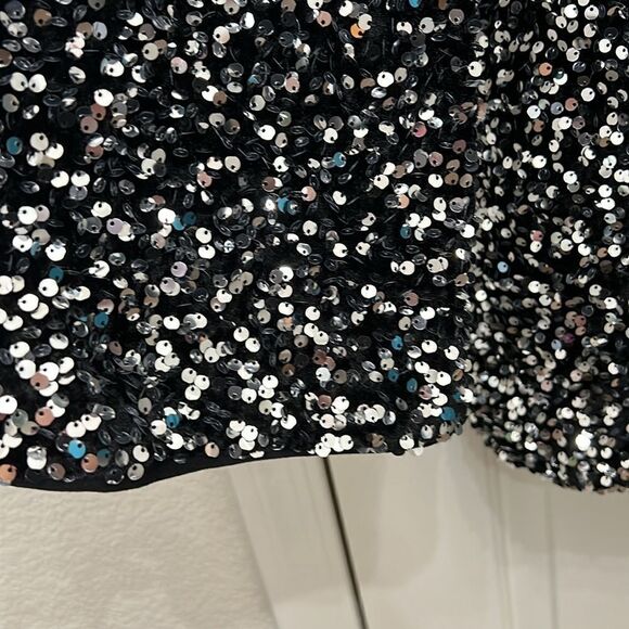 Extro&Vert Women Shorts Romper Sz Small Black Sparkly Silver Sequins Velvet Club - Picture 10 of 14
